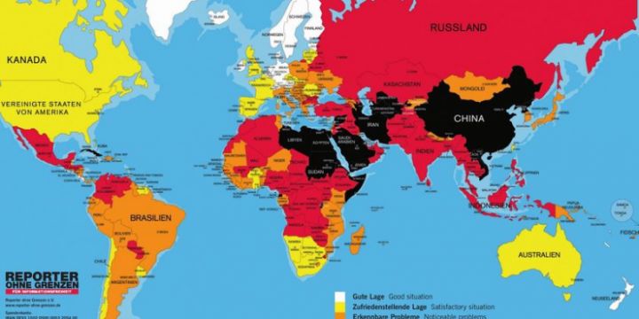 Weltkarte der Reporter ohne Grenzen zur Pressefreiheit weltweit 2017